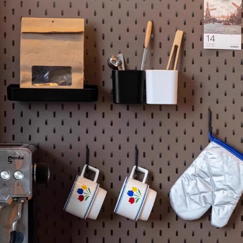 Shantou Lincun Hole Board Accessories Genji Muyu Sideboard Two Black Wood Hook Storage Box Kitchen Hanging Place Welfare_Four-piece Set (Black)_Optional White