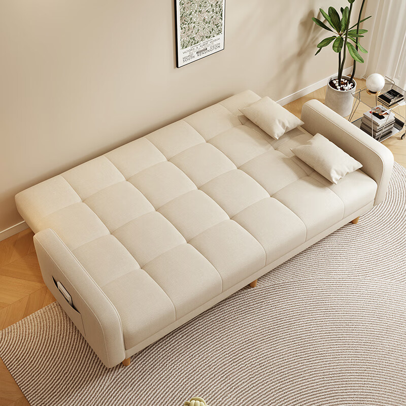 Chimai 2024 New Sofa Living Room Folding Sofa Bed Rental Small Apartment Anti-cat Claw Cotton and Linen Style + Solid Wood Sofa Legs Light Gray Three-Seater 1.7m + Pillow