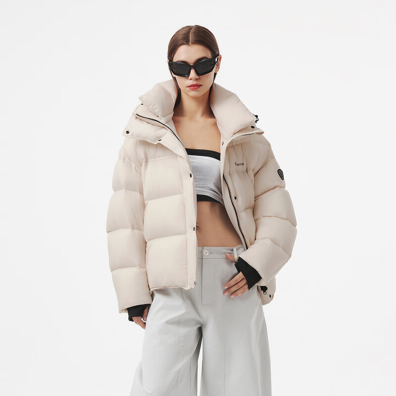 Tambor Puff Down Jacket Women's Short Hooded Silhouette Winter Warm Jacket 5530338Z Pearl Off-White 165