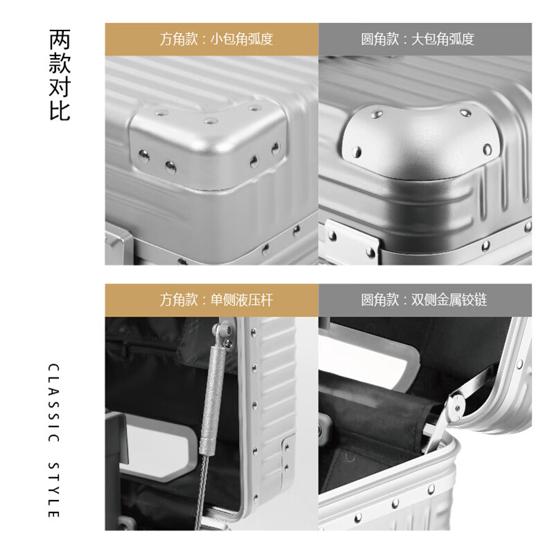 USHOW TRAVEL German craftsmanship PC box aluminum frame trolley suitcase photography tool box aviation captain's box men's and women's luggage code box silver rounded buckle 20 inches - check-in required - with liner
