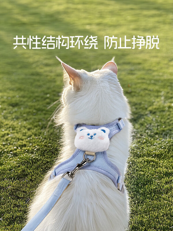 Qi Oh Cat Leash, Adjustable Cat Walking Rope, Cute Kitten Harness for Outings, Small Dog Pet Supplies, Little Bear - Blue, Vest Style, Double Lock, Anti-Escape M - Recommended: 7-15 catties. Specific details are subject to bust size.