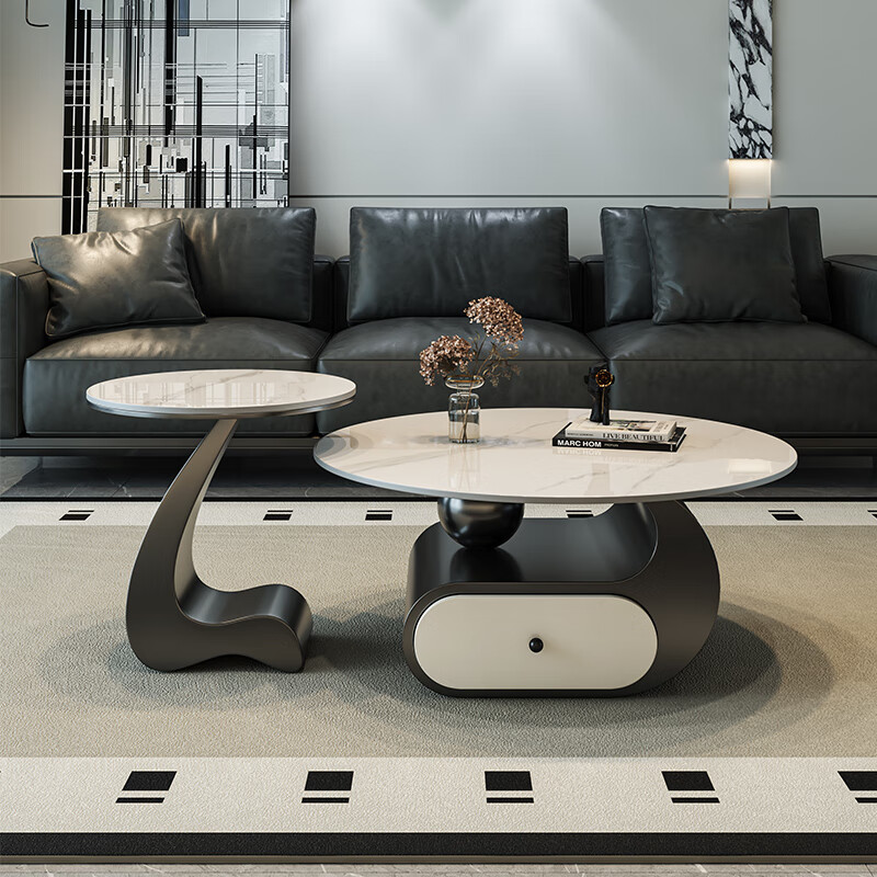 Seaworthy slate coffee table living room light luxury high-end 2025 new tea table tea table modern simple small apartment coffee table combination combination black frame white cabinet bright white slate 80+50