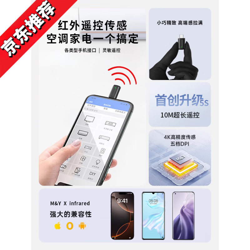 Mobile phone infrared transmitter remote control line external air conditioner home appliances suitable for Apple Huawei 5S black Android Type-c voice remote control with protective cover