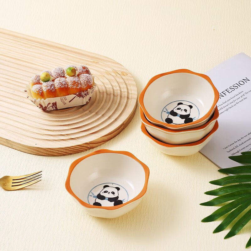 Household underglaze color internet celebrity cute style cream style cute panda polygonal dipping dish small flavor dish 1 pack