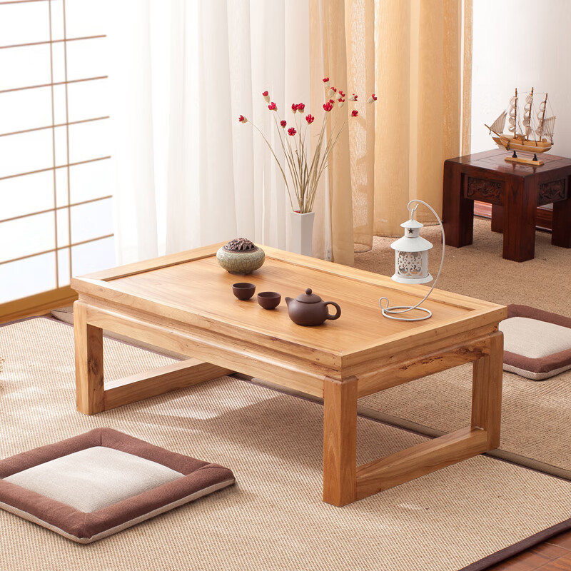 Shantou Lincun Japanese-style small tea table, Zen modern and simple solid wood kang table, bay window table, window sill low table, customized size, complete decoration