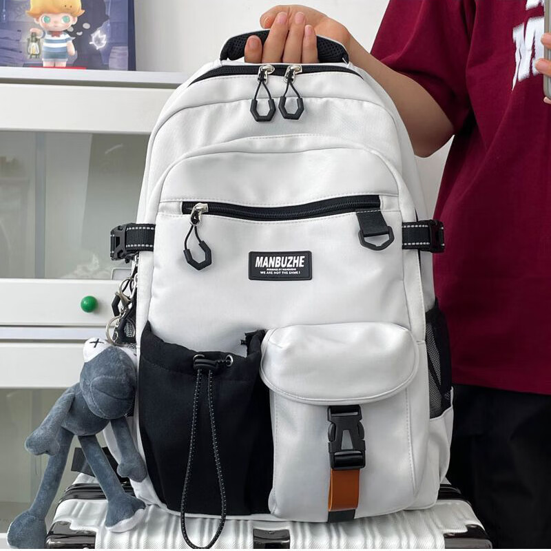 Jungle Bird trendy brand large-capacity backpack male junior high school student schoolbag female contrast color college student computer travel backpack light gray gray frog