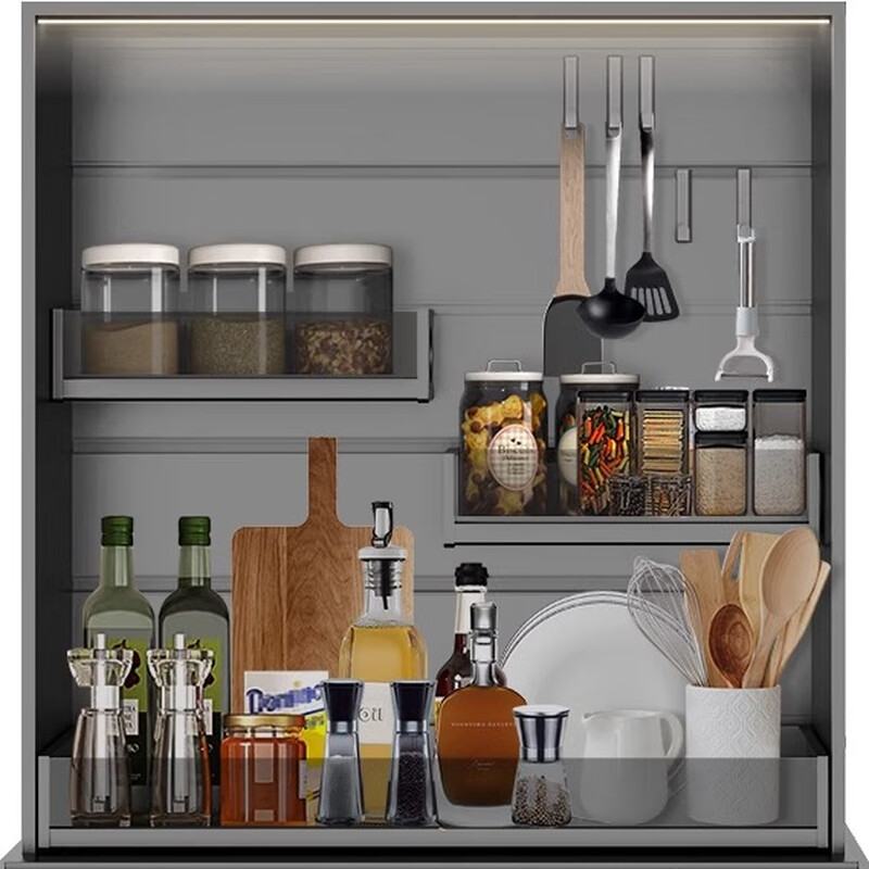 Funwudou customized kitchen electric lift basket smart voice touch cabinet vertical wall cabinet pull-down seasoning basket 800 cabinet smart voice + touch + anti-pinch + atmosphere multi-layer electric lift