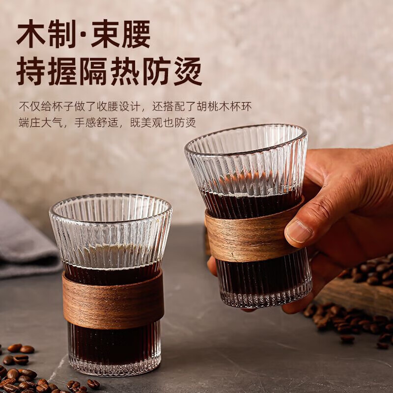 Mangong German quality hanging ear coffee cup high borosilicate glass cup American latte cup appearance vertical pattern tea cup hanging ear coffee cup 1 pack