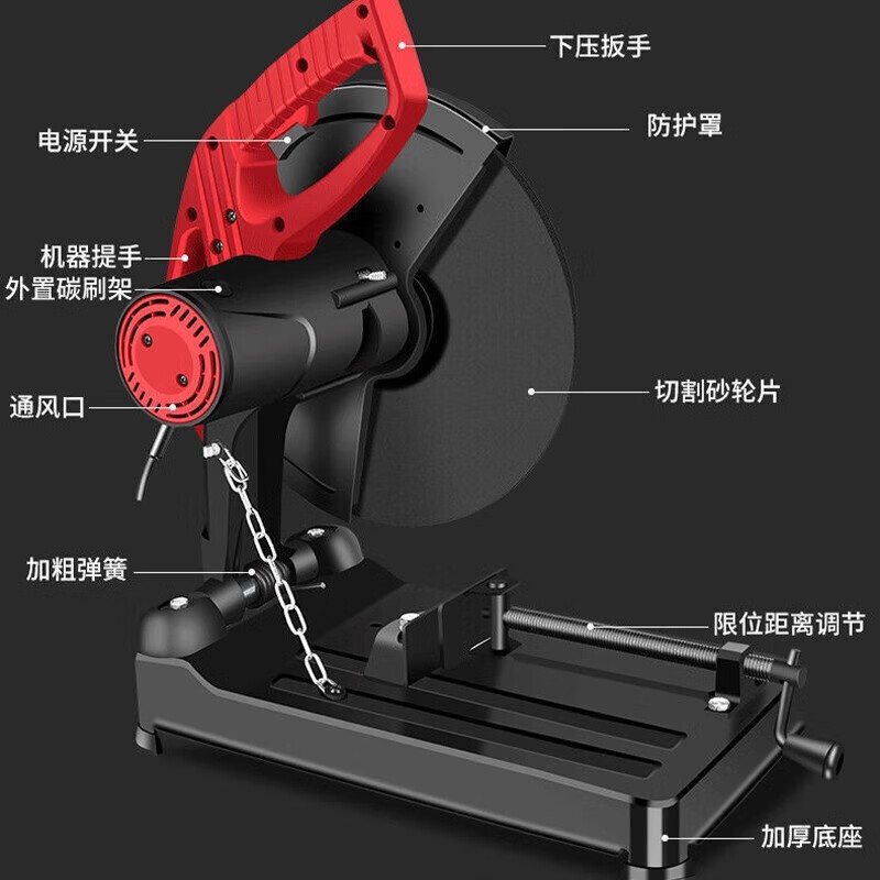 Chuangyi profile cutting machine 355 high-power household multi-functional wood metal steel machine saw aluminum machine woodworking toothless saw heavy-duty reinforced model 1 14-inch woodworking sheet + 1 grinding wheel sheet