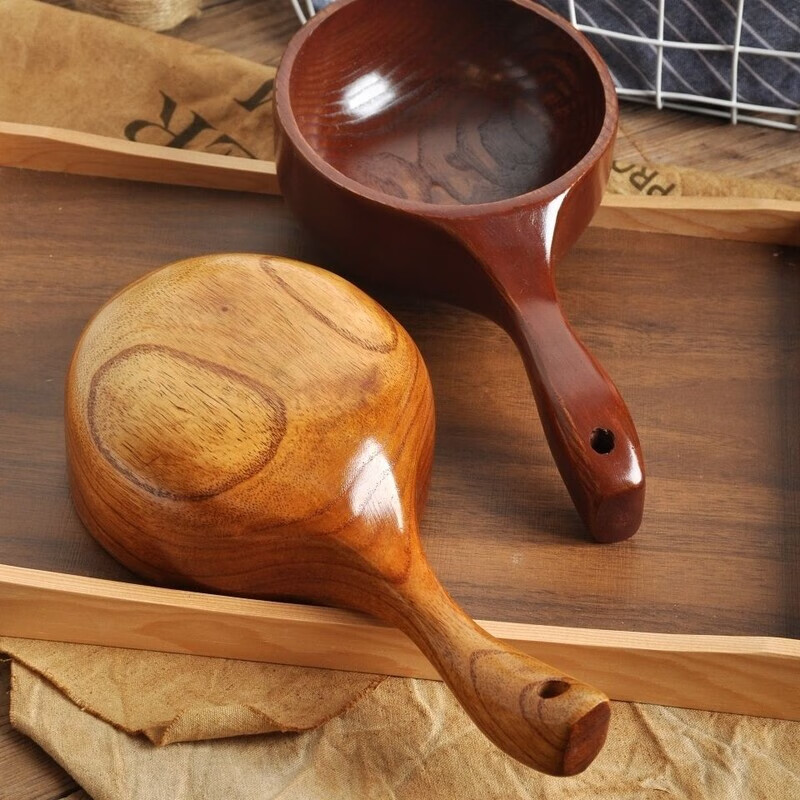 Water spoon Korean style whole wood handle solid wood measuring spoon large natural color large leaf camphor water scoop 375ml
