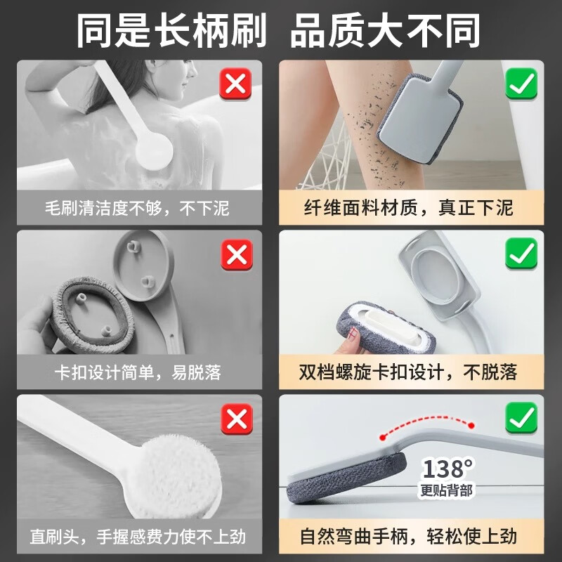 Skingcond German long handle special coarse sand bath towel men's special back strong mud rub 2025 new bath back rub artifact relieves itching and removes oil gray coarse sand spiral buckle does not fall off