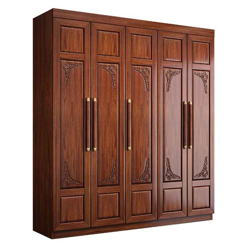 Nanyi Wardrobe Chinese Carved Wardrobe Golden Rosewood Antique Bedroom Storage Cabinet Side Cabinet Top Cabinet Home Wardrobe Z8625 Six-Door Wardrobe Golden Rosewood