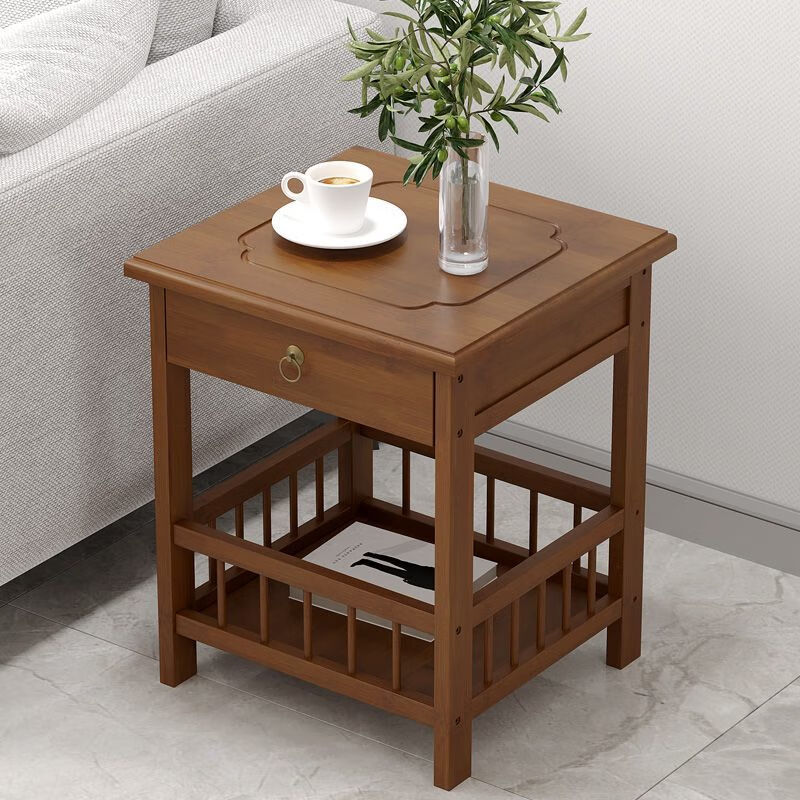 FANCYCHIC home sofa side cabinet small coffee table mahjong table corner corner small square table storage rack tea table tea table side tea cabinet two-story brown fence