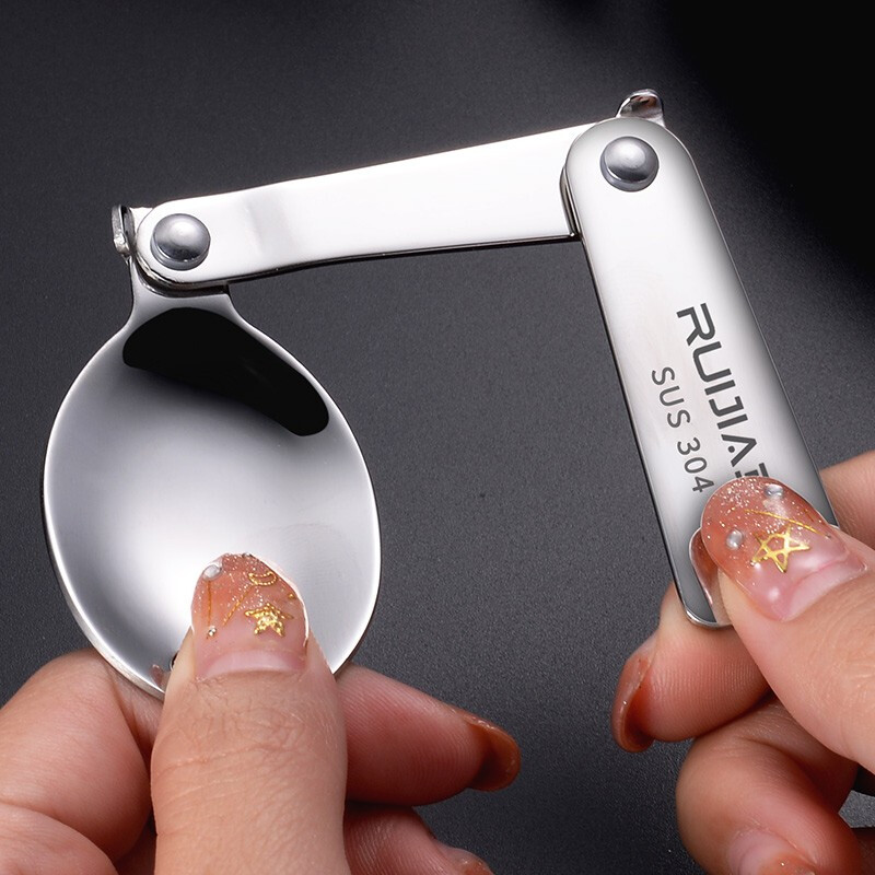 Changyin Creative 304 Stainless Steel Folding Spoon Outdoor Travel Portable Tableware Spoon Picnic Tableware Spoon Rice Spoon Fork Spoon Style Red Box