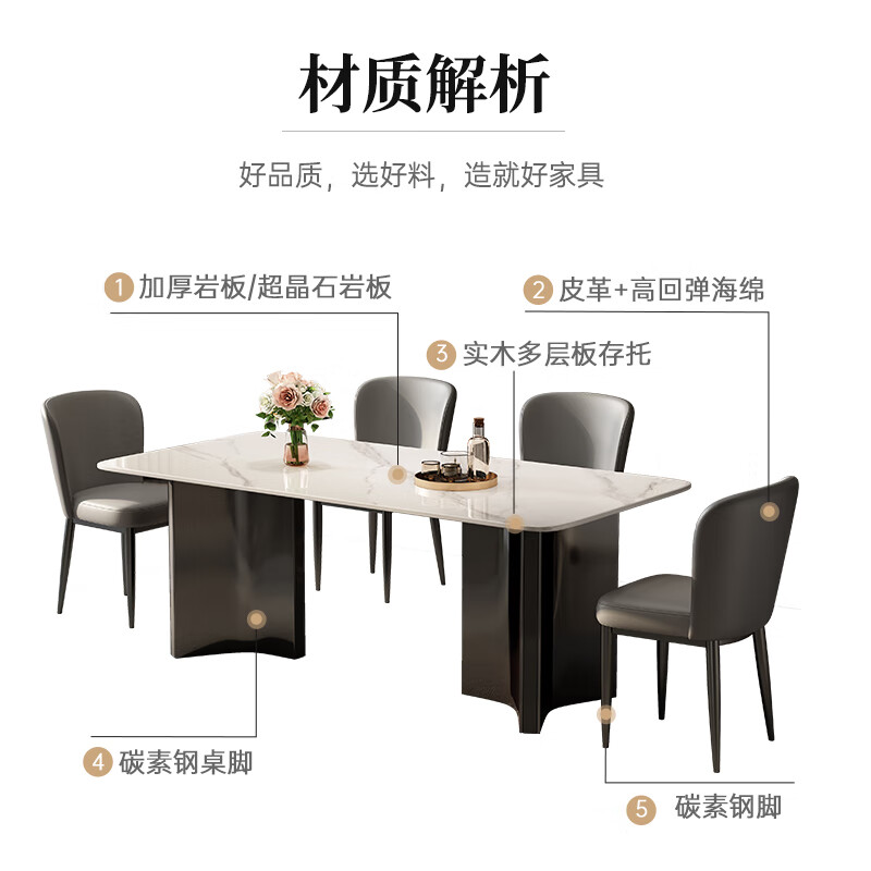 Shanglinchun Italian-style slate dining table and chairs set for home small and medium-sized apartments 4-6 people dining table light luxury high-end super crystal stone antibacterial bright snow mountain white full support base + gray Baylor chairs * 4 pieces 1.4 meters * 0.8 meters * 0.76 meters