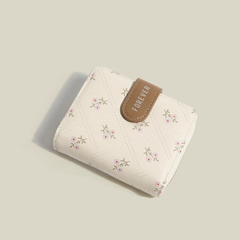 Guiqi ladies printed short wallet multi-card slot zipper bag floral coin purse large capacity card holder all in one multifunctional printed wallet beige