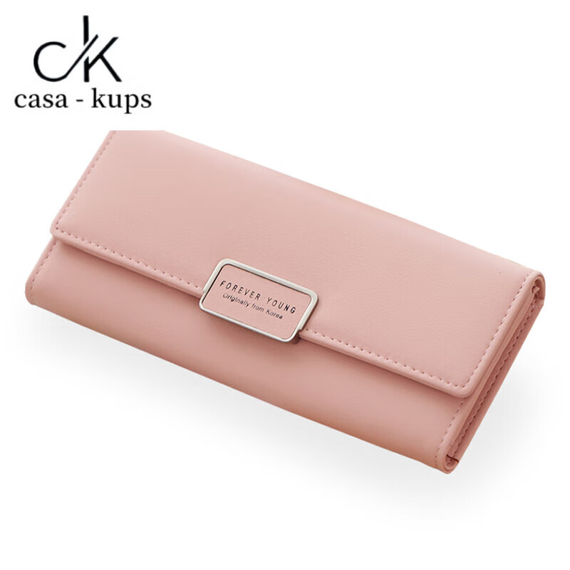 Casa-kupsCK new Korean style simple and fashionable women's long wallet large capacity multi-card slot folding niche design wallet pink