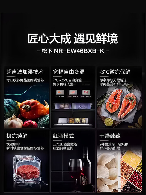 Panasonic Dahei Pro 460L French style zero-embedded refrigerator Nanoyi dual-cycle one-stage automatic ice making EW46BXB NR-E