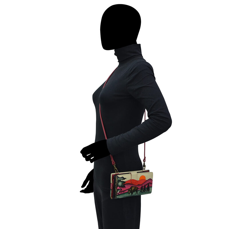 Anna by Anuschka Women's Hand-Painted Genuine Leather Folding Wallet with Shoulder Strap Yellowstone One Size