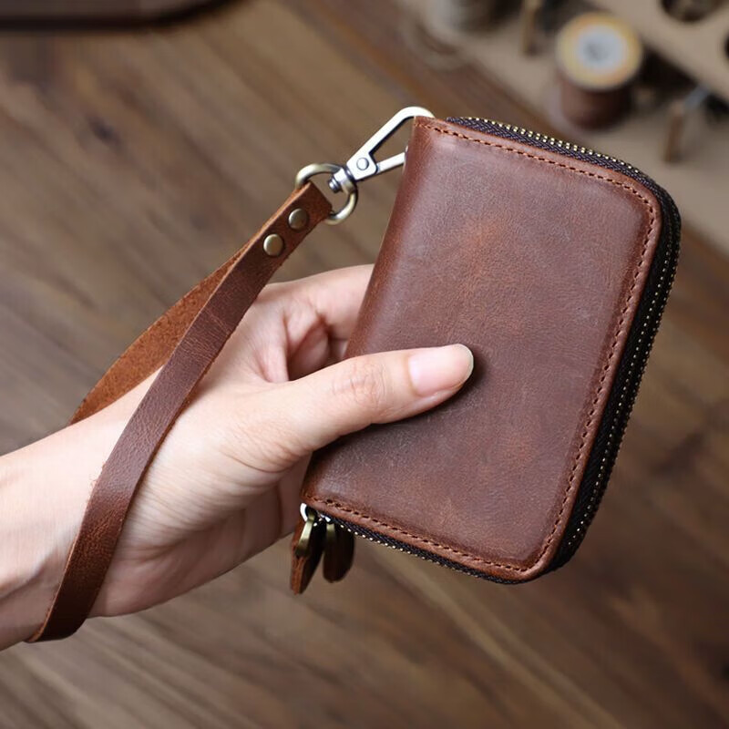 Liyou high-end quality key bag storage bag handmade genuine leather key bag men's first layer cowhide multifunctional retro wallet noble brown