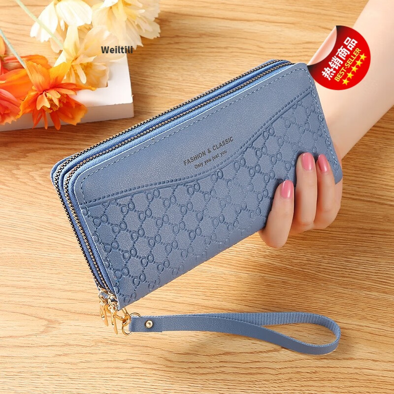 Weiltili 2024 New Women's Wallet Long Large Capacity Double Zipper Hand Wallet Women's Double Layer Clutch Bag Wallet Bag Dark Pink