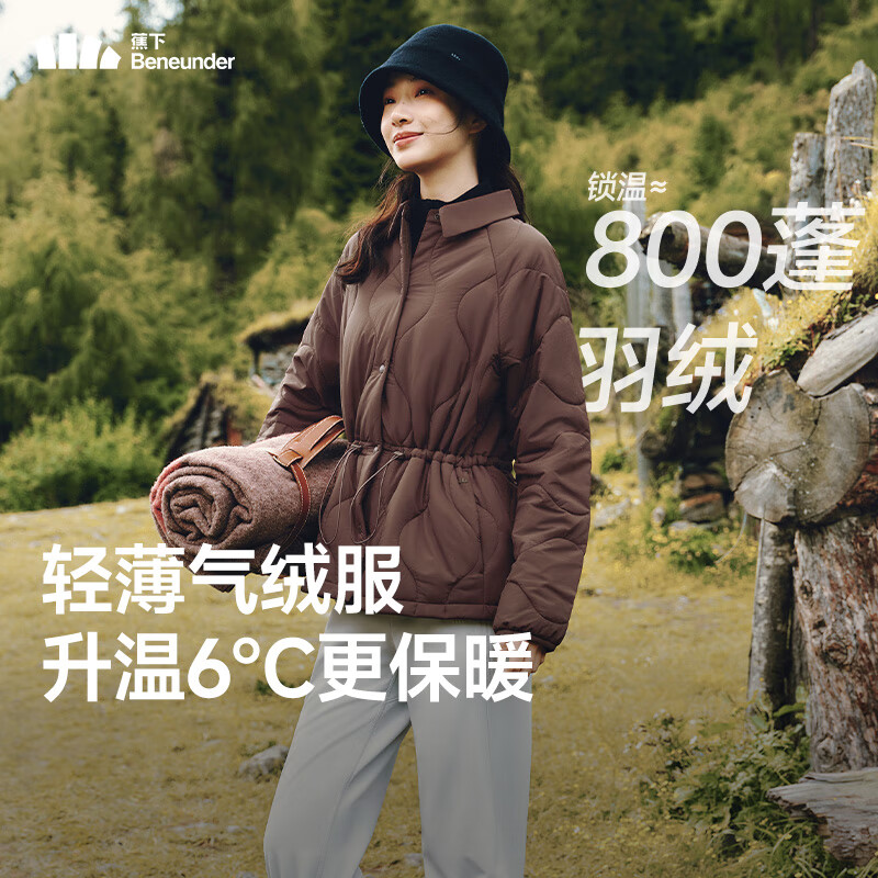 Beneunder women's lapel air velvet waisted jacket, thin, slim, warm and slim, outdoor windproof, water repellent, versatile CL003 blue ash XL