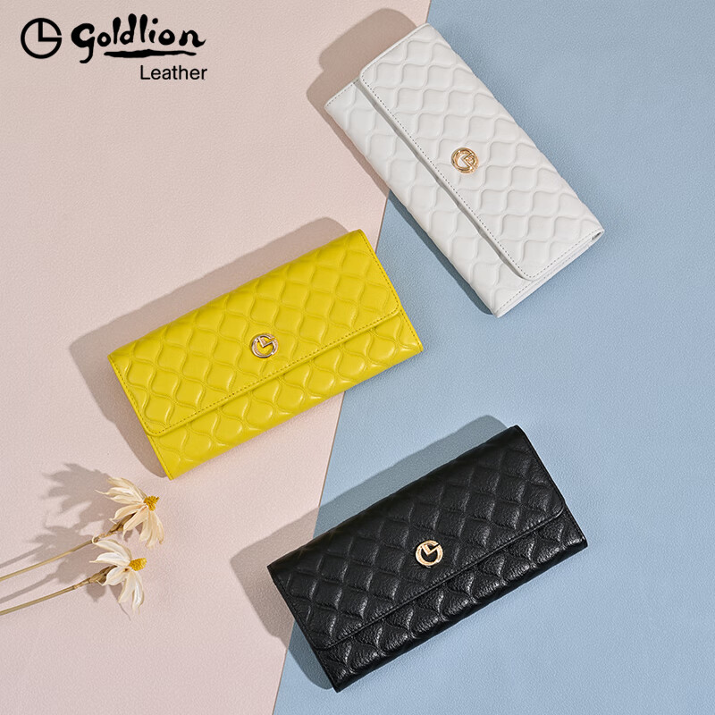 GOLDLION G+ Goldlion Women's Wallet Long 2025 Summer New Genuine Leather Multifunctional Wallet Fashion Popular Clutch Women Fashion Black 10 Card Slots