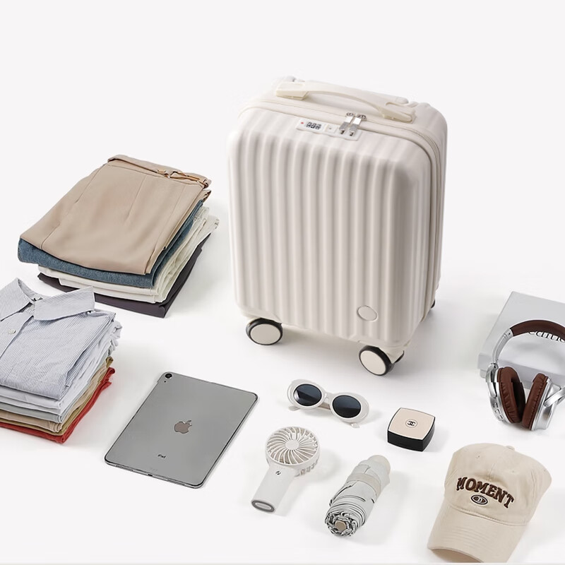 Bei Chuzhong suitcase, small 14-inch boarding suitcase that can be carried on the plane, men's and women's high-looking student code trolley suitcase, pearl white, renewed quality, fashionable and good-looking, 14-inch Spring Airlines free checked boarding case