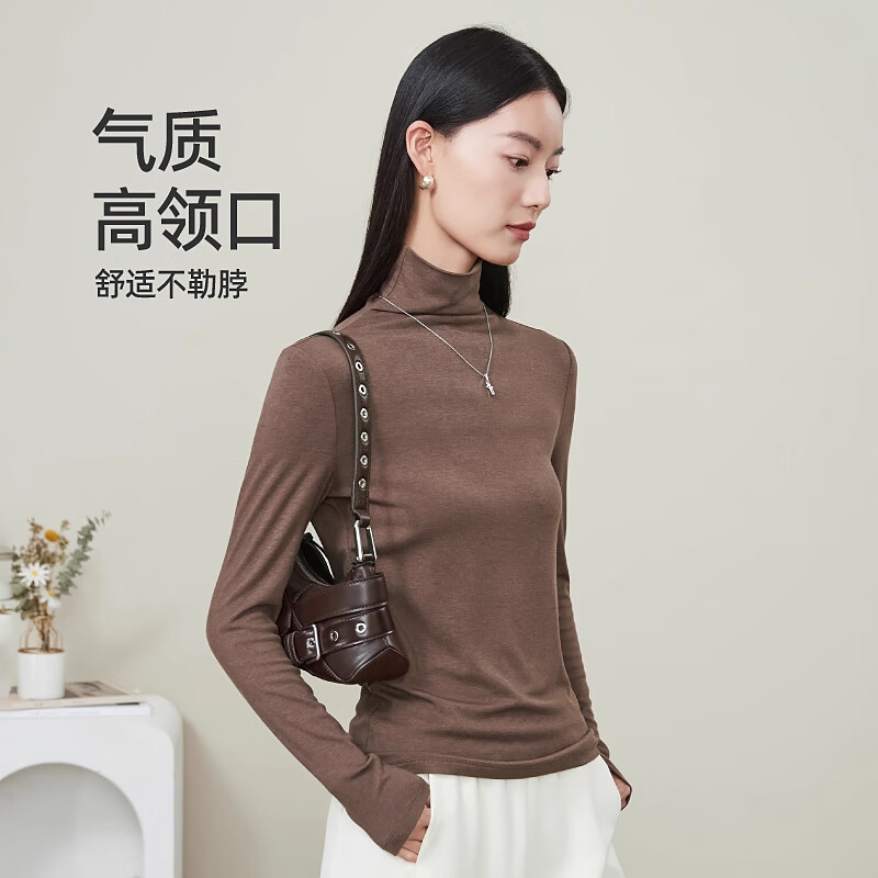 Farewell turtleneck bottoming shirt for women in spring and autumn, which can be worn inside or outside 2026 new style long-sleeved thin top, black L