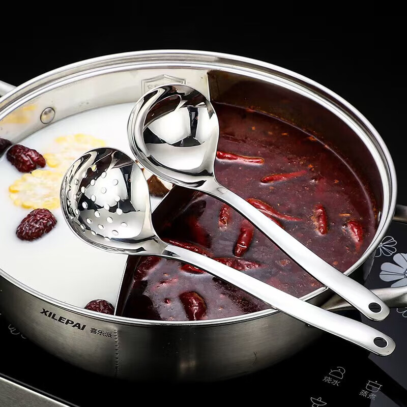 Stainless steel soup spoon colander, deeper and wider hot pot colander, kitchen utensils hot pot spoon set, light luxury stainless steel hot pot soup spoon + colander