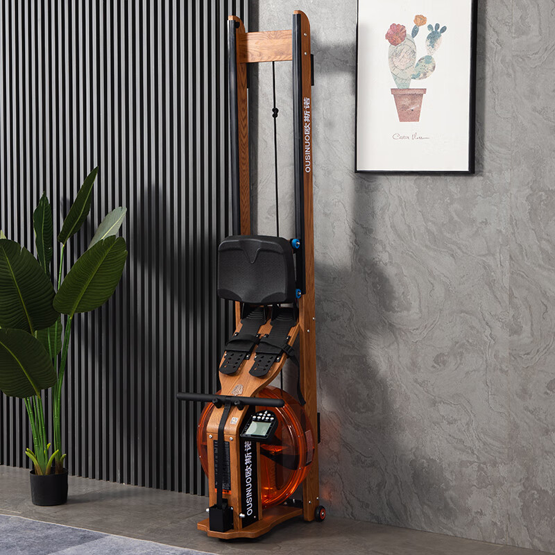 He Jiagong Intelligent Hydromagnetic Dual-Resistance Rowing Machine Home Gym Silent Folding Exercise Aerobic Equipment Rowing Machine Wood Color