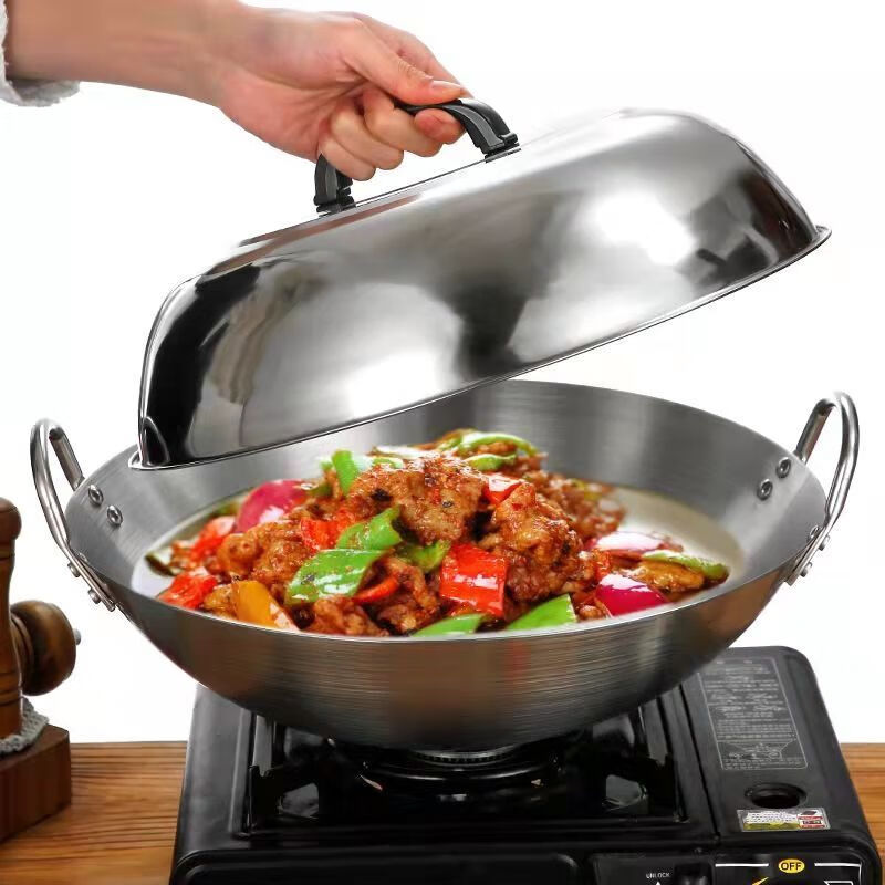 Hua Muxi thickened 304 stainless steel wok lid and heightened arched old-fashioned round lid wok lid iron pot lid stir-frying tripod lid 45cm thickened high lid