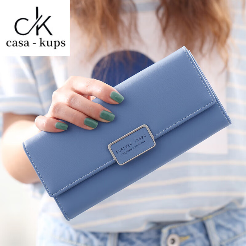 Casa-kupsCK new Korean style simple and fashionable women's long wallet large capacity multi-card slot folding niche design wallet pink
