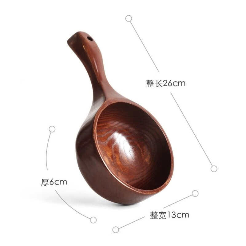 Water spoon Korean style whole wood handle solid wood measuring spoon large natural color large leaf camphor water scoop 375ml