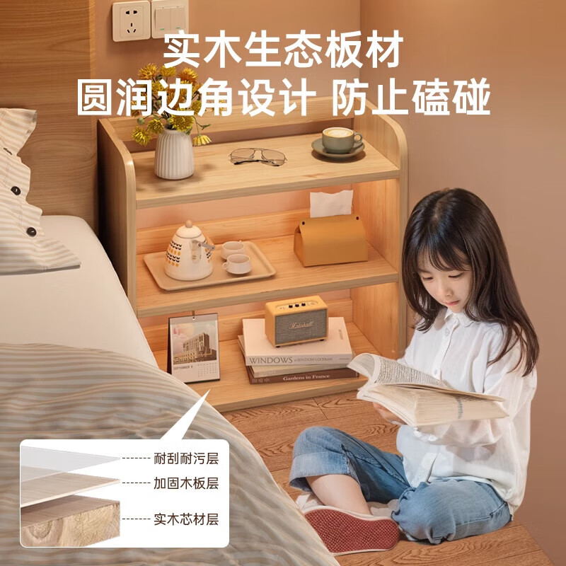 Solid wood bookshelf, storage rack, dormitory desktop storage locker, simple household wall-mounted corner small narrow cabinet, solid wood ecological board丨Lantau color 40CM, simple installation - completed in ten minutes