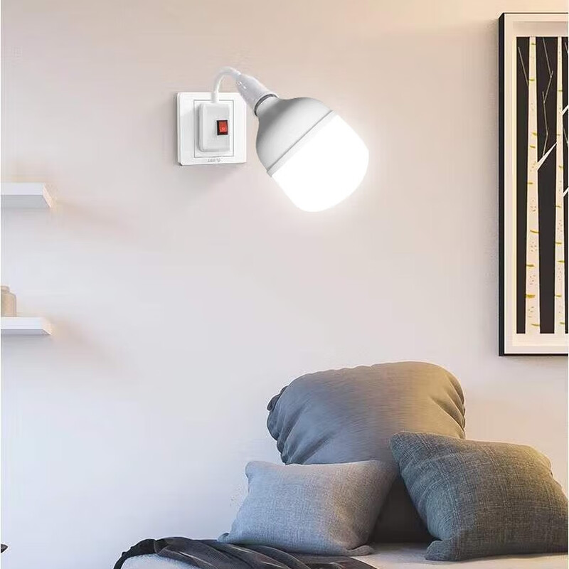 Whale and Light Socket Light Direct-plug Super Bright LED Light Plug-in Light Bulb Socket Plug-in Light Energy-Saving Lamp Indoor Wall Lamp E27 Screw Lamp with Plug 80-W