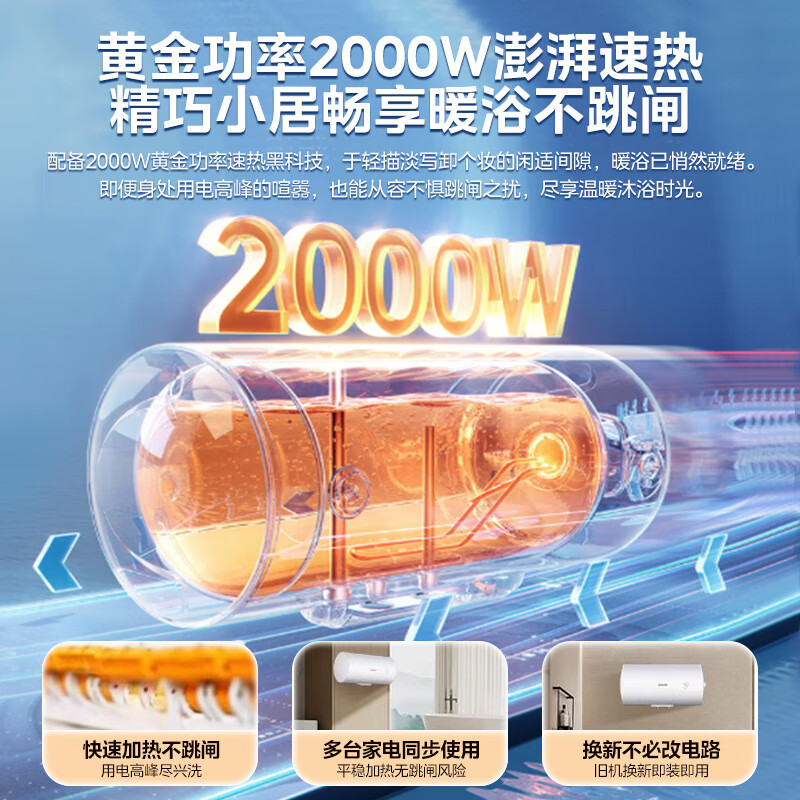 Hualing Shenji 40-liter household storage-type electric water heater produced by Midea is installed at the door with fast heating, first-class energy efficiency, extended electric wall and national subsidy F4020-KY1Pro (HE)