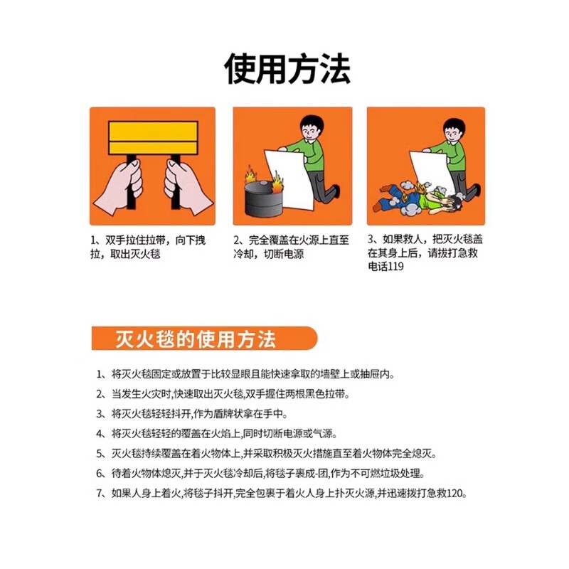 Fire blanket fire-fighting special national standard certified commercial household kitchen flame retardant equipment mask fiberglass mat 1m*1m national standard thickened version fire extinguishing_