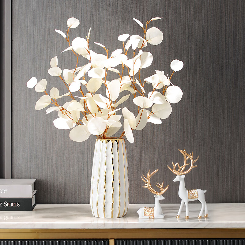 Bodio sideboard ornaments, high-end light luxury ceramic vase ornaments, creative living room entrance TV cabinet table decorations, square vase white + apple leaf + Fulu white pair