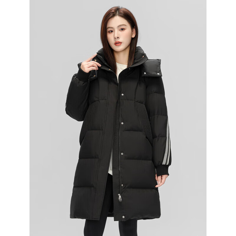 Flying in the Snow Down Jacket Women's Mid-Length 2025 New Fashion Thickened Hooded Warm Winter Casual Jacket Black M