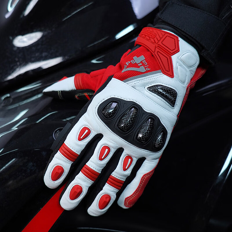 Seibertron Cybertronian motorcycle gloves winter riding motorcycle carbon fiber waterproof retro cold-proof warmth for men and women SPS-4P SPS-4P red and white eight-finger touch screen plus velvet model adult M corresponding to shoe size 40