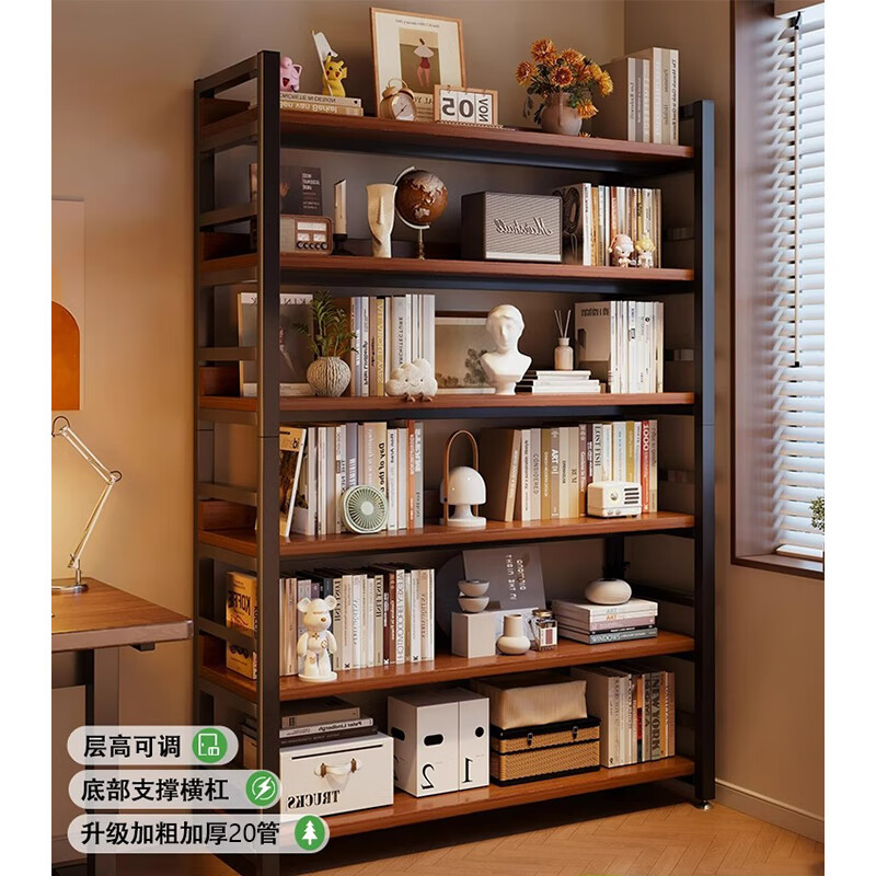 Naijia storage rack floor-standing bookshelf home integrated wall living room shelf display shelf student library simple bookcase bold 20 tubes yellow pear color five layers 80*159 adjustable floor height