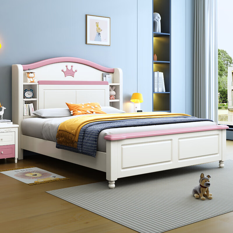 Oka Star solid wood children's bed for boys, teenagers, girls, princess bed, girl's bedroom, American modern simple children's bed, bed + 10cm spine protection, environmentally friendly brown mat 1800*2000 (frame style)