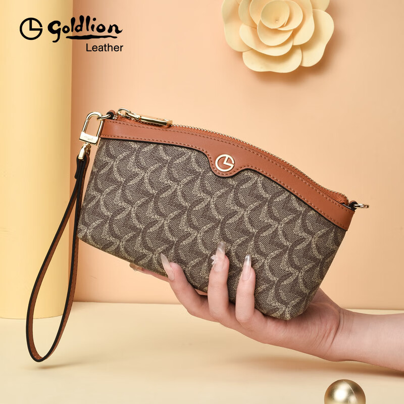 GOLDLION G+ Goldlion Clutch Women's 2025 New Model Can Hold Mobile Phone Keys Large Capacity Temperament High-End Ladies Clutch Brown