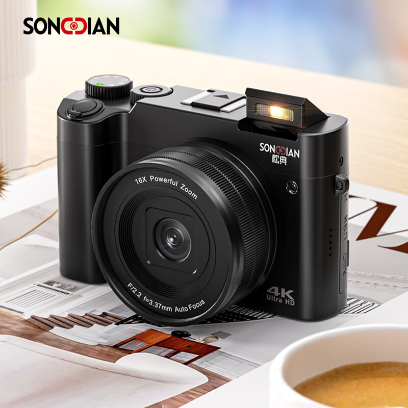 Songdian DC218 entry-level front and rear dual-camera high-definition digital camera for students to take selfies and vlog, which can be transferred to mobile phone CCD for high school students to travel with a dedicated micro-single 4K domestic camera, black, official standard configuration + 32G memory, about 3,000 photos can be stored