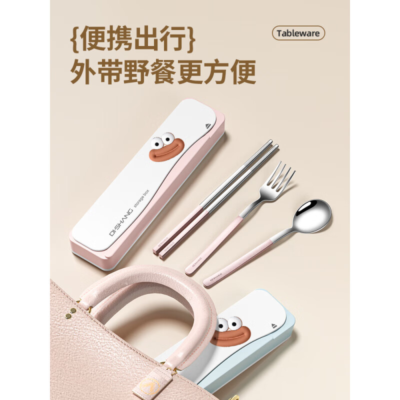 Chopsticks and spoon set student tableware set for one person office worker portable tableware chopsticks and spoon storage box purple box raw steel~chopsticks and spoons