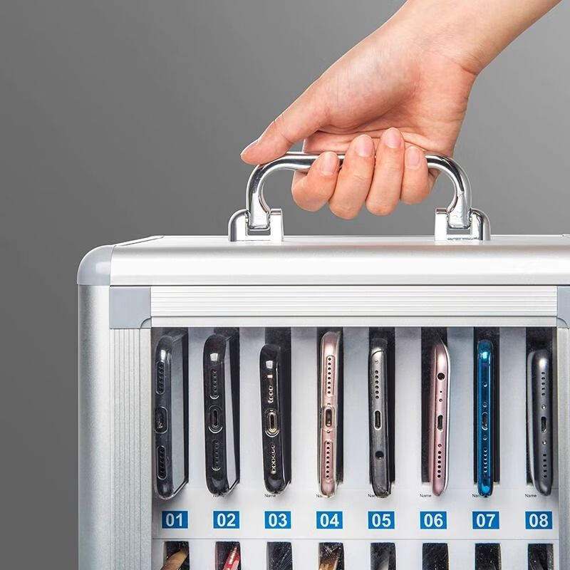 Mobile phone box storage box mobile phone safe box aluminum alloy with lock student wall hanging employee company meeting mobile phone storage box mobile phone storage cabinet 48-bit mobile phone safe box silver