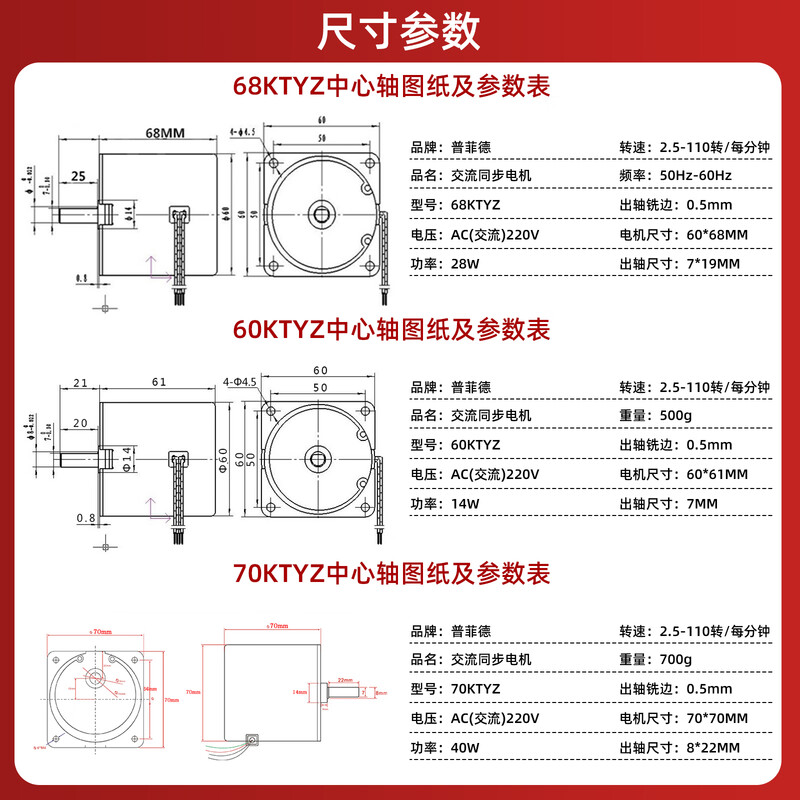 Yue Changsheng 220v motor small AC permanent magnet synchronous motor 60/68/70KTYZ deceleration low speed slow micro motor 10 revolutions per minute 68ktyz (28w) with bracket standard shaft diameter 7