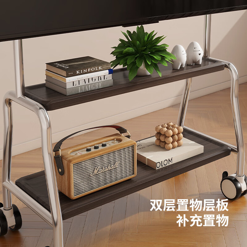 ProPre TV Mobile Stand 32-100 inches Universal TV Floor Stand Movable Stainless Steel/Wood Grain Wheels Living Room Bedroom TV Hanging Stand TV Stand 32-75 Inches Selected Stainless Steel/Double-Layer Storage Rack