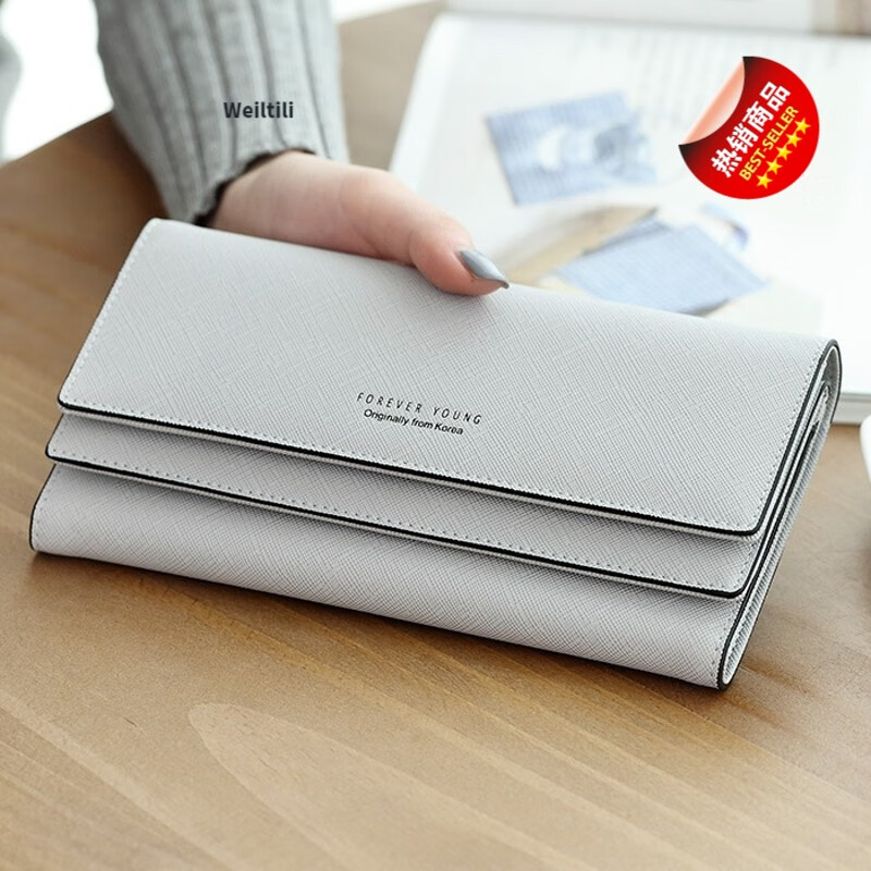 Weiltili 2024 new long women's wallet cross pattern three-fold large capacity multi-card slot multi-functional fashion student wallet pink